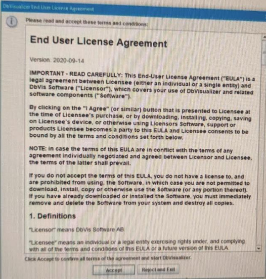 Need to Skip End User License Agreement For DBVisualizer Software 