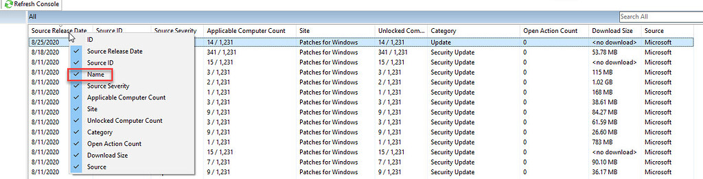Console not showing NAME column - Patch - BigFix Forum