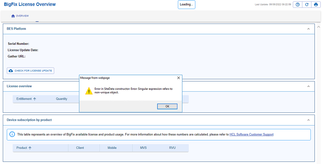 BigFix License Overview Dashboard Error - Platform - BigFix Forum
